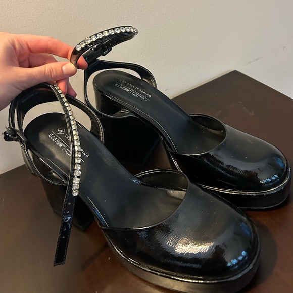 Spring Closed Toed Plaform Heels with Rhinestone Straps - Picture 3 of 5